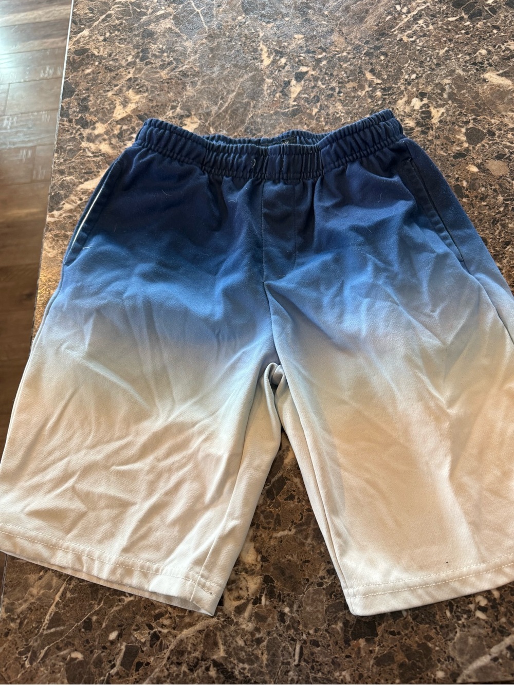 Boys Ombre Blue Athletic Shorts with Elastic Waistband